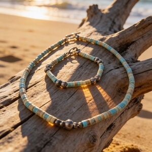 4mm/6mm Graduated Navajo Turquoise Necklace And Bracelet Set